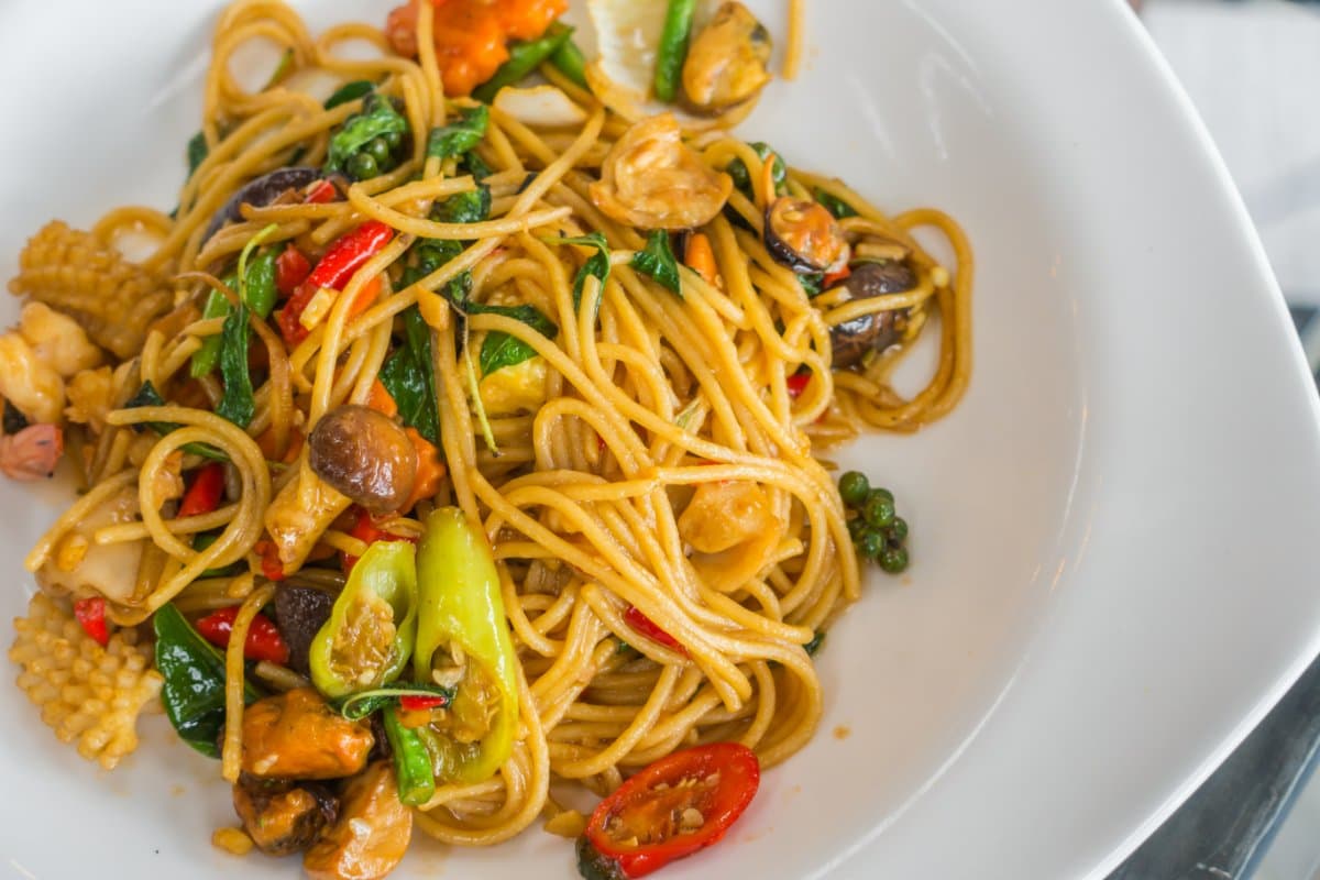 A warm bowl of seafood pasta rich in omega 3
